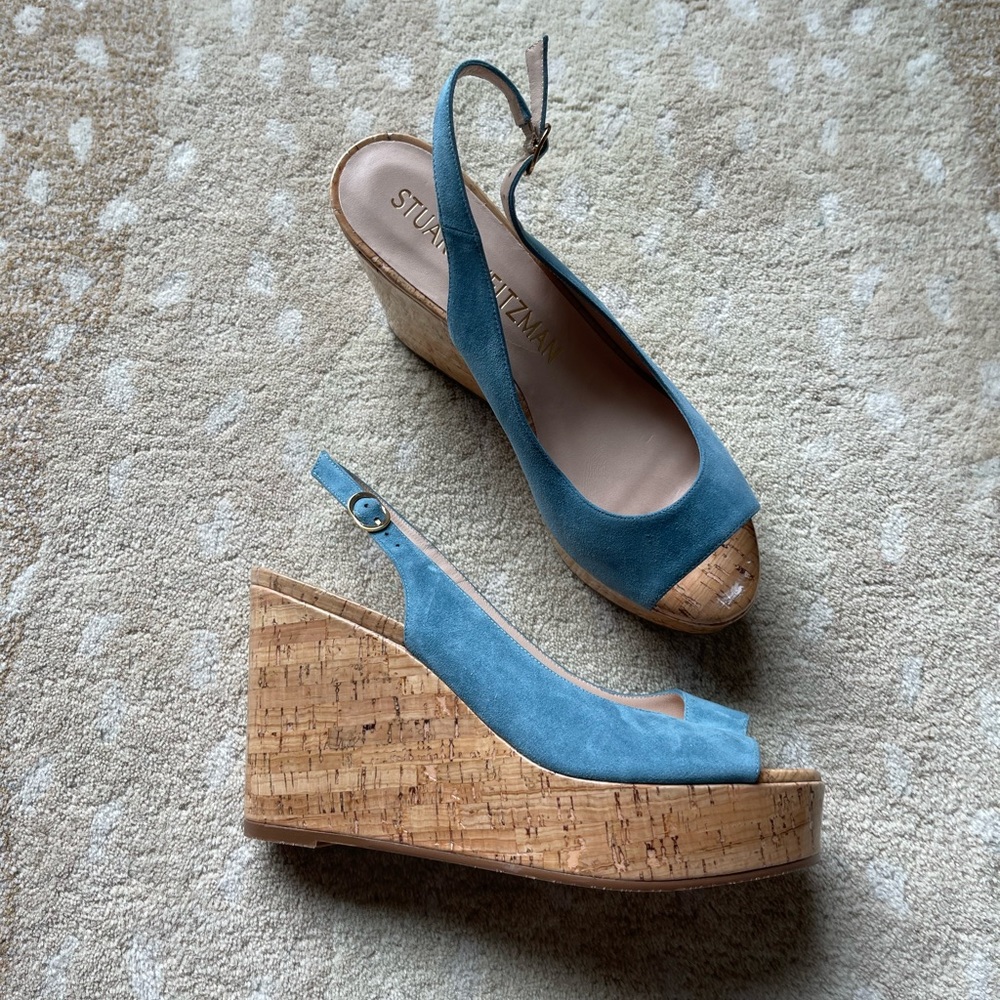Stuart Weitzman blue suede wedges